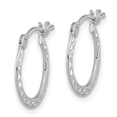 14K White Gold Polished and Diamond-cut Hoop Earrings