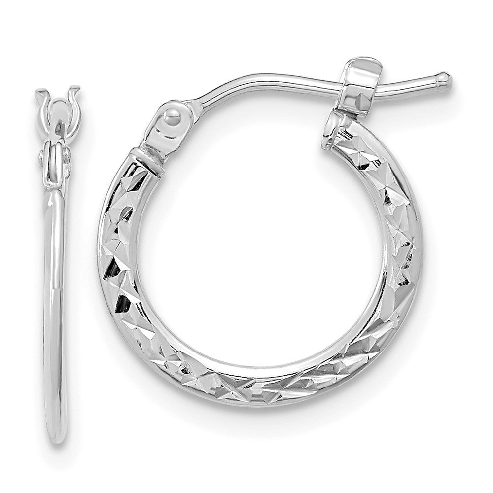 14K White Gold Polished and Diamond-cut Hoop Earrings