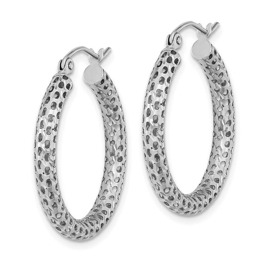 14K White Gold Mesh Hoop Earrings