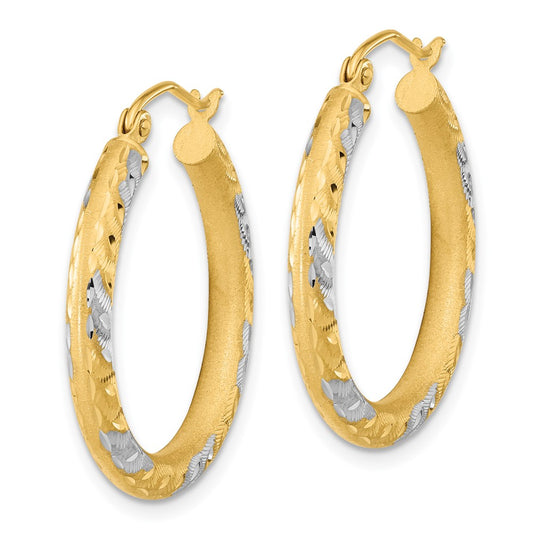 14K Two-Tone Gold Diamond-cut Satin Hoop Earrings