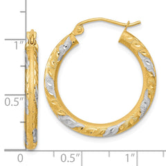 14K Two-Tone Gold Diamond-cut Satin Hoop Earrings