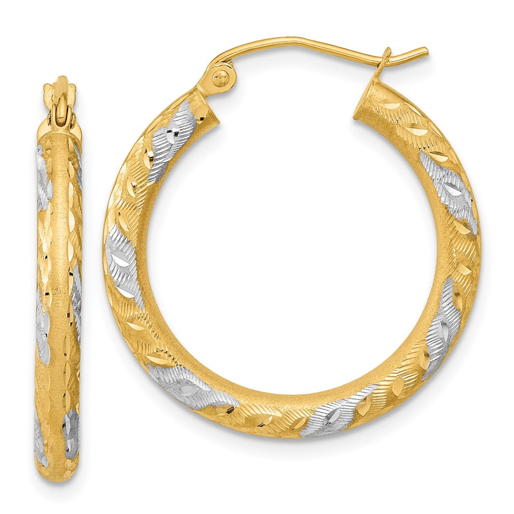 14K Two-Tone Gold Diamond-cut Satin Hoop Earrings