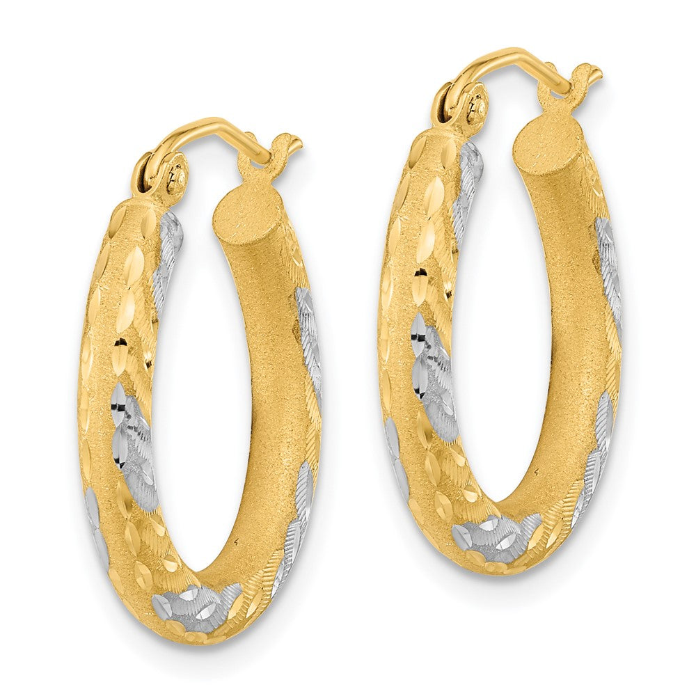 14K Two-Tone Gold Diamond-cut Satin Hoop Earrings