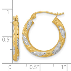 14K Two-Tone Gold Diamond-cut Satin Hoop Earrings