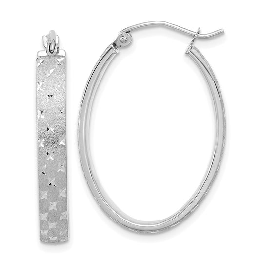 14K White Gold Polished Satin Diamond-cut Hoop Earrings