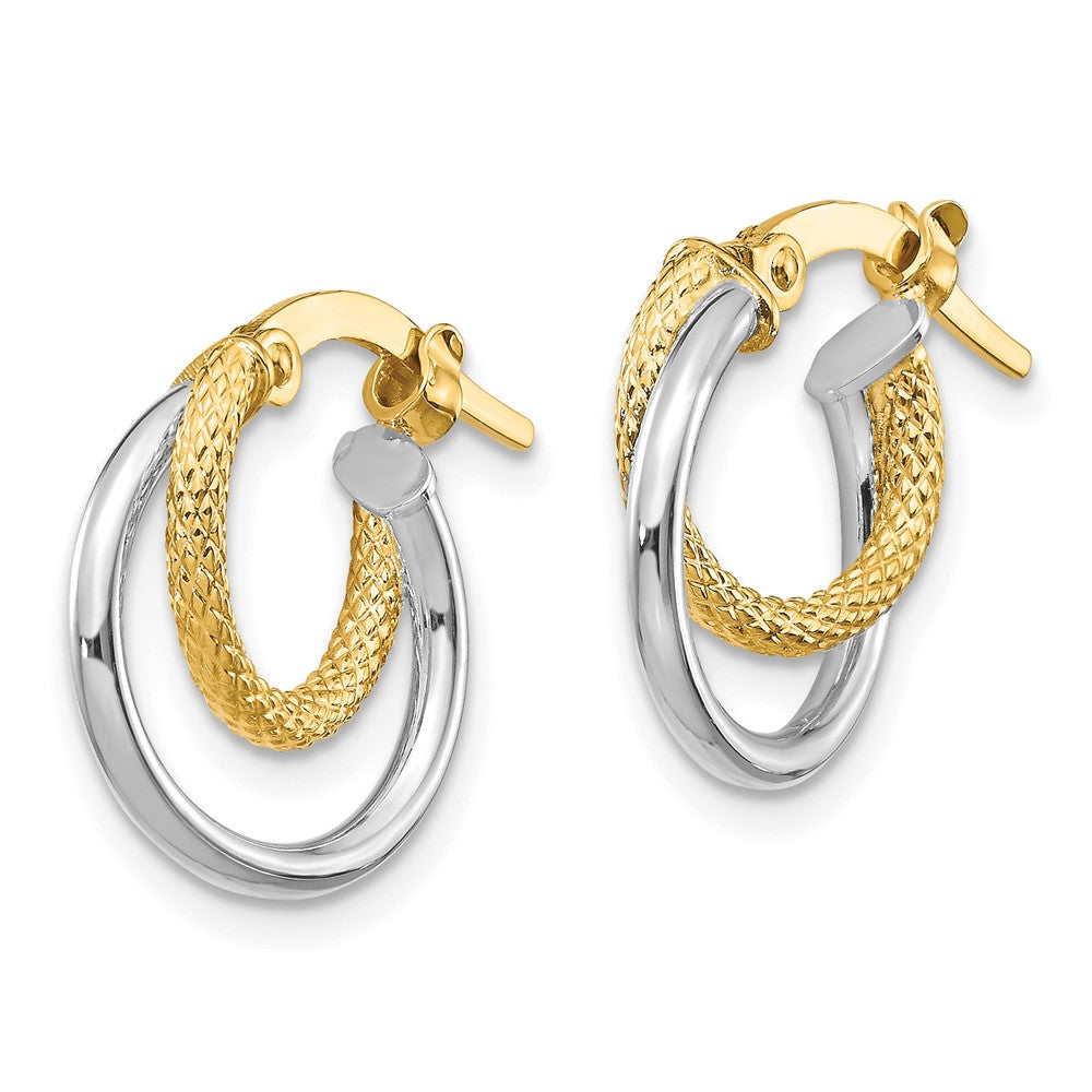 14K Two-Tone Gold Polished Diamond-cut Hinged Hoop Earrings