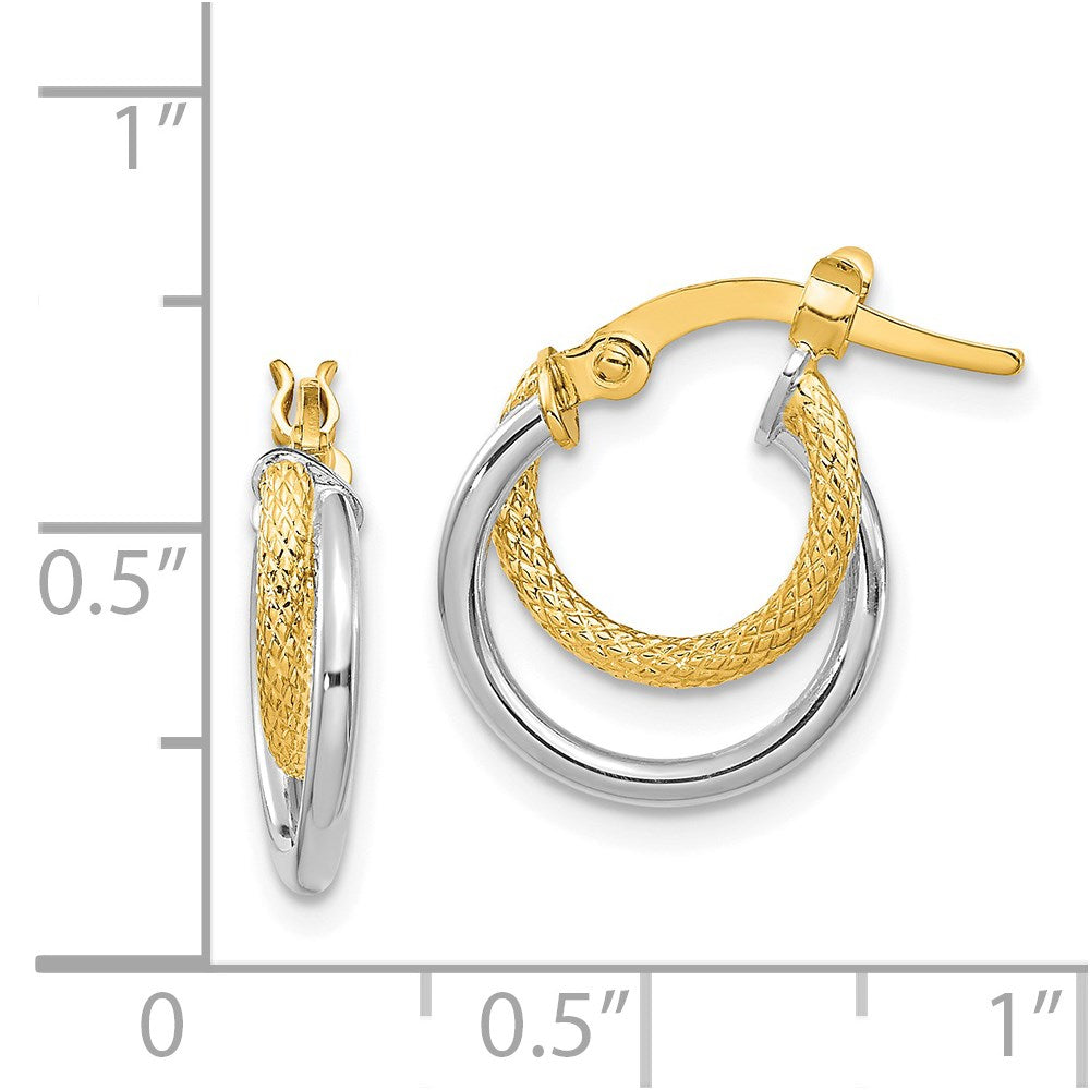 14K Two-Tone Gold Polished Diamond-cut Hinged Hoop Earrings