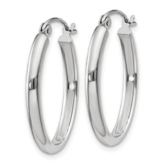 14K White Gold Polished 2.75mm Oval Tube Hoop Earrings