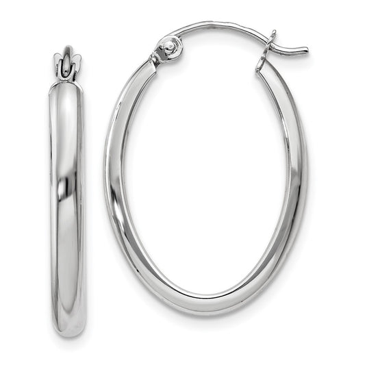 14K White Gold Polished 2.75mm Oval Tube Hoop Earrings