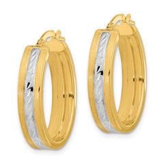 14K Two-Tone Gold Diamond-cut Polished and Satin Hoop Earrings