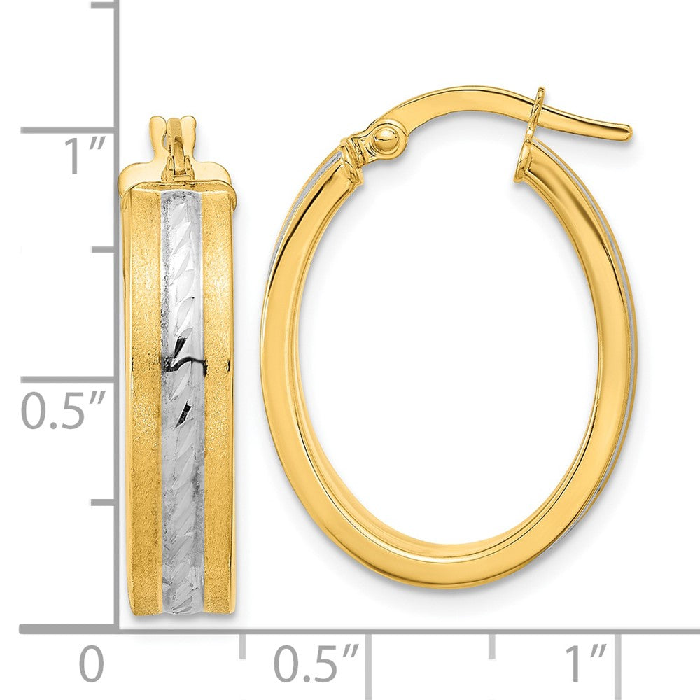 14K Two-Tone Gold Diamond-cut Polished and Satin Hoop Earrings