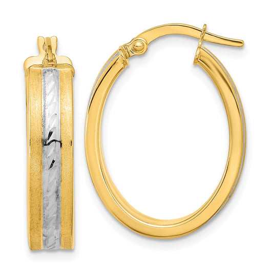 14K Two-Tone Gold Diamond-cut Polished and Satin Hoop Earrings