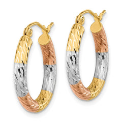 14K Tri-Color Gold Polished Diamond-cut Hoop Earrings