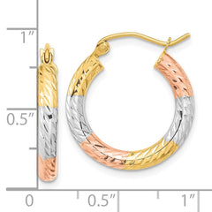 14K Tri-Color Gold Polished Diamond-cut Hoop Earrings