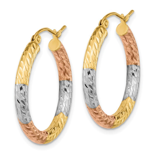 14K Tri-Color Gold Polished Diamond-cut Hoop Earrings