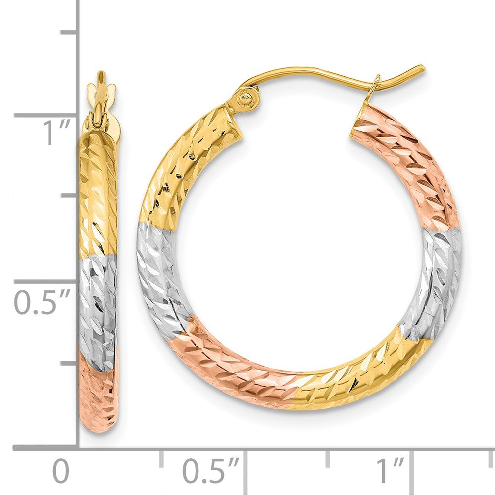 14K Tri-Color Gold Polished Diamond-cut Hoop Earrings