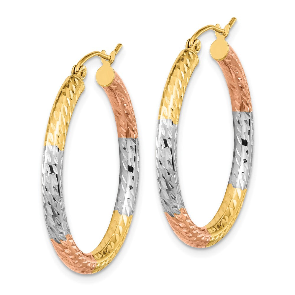 14K Tri-Color Gold Polished Diamond-cut Hoop Earrings