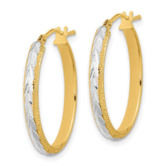 14K Two-Tone Gold Diamond-cut Textured Hoop Earrings