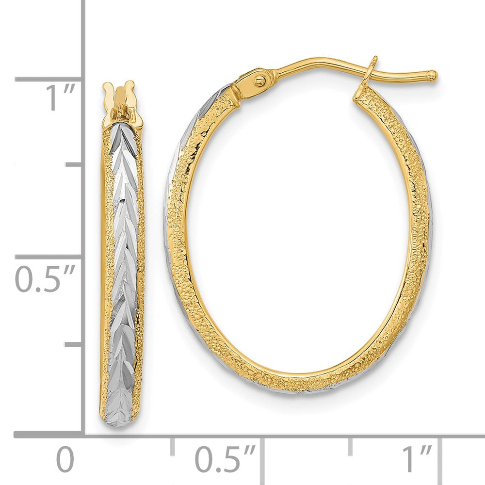 14K Two-Tone Gold Diamond-cut Textured Hoop Earrings