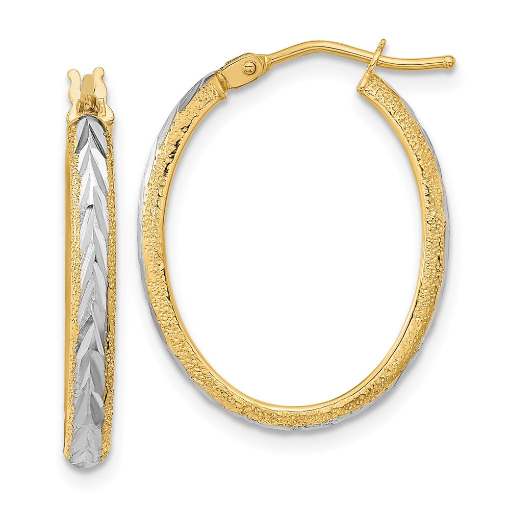 14K Two-Tone Gold Diamond-cut Textured Hoop Earrings