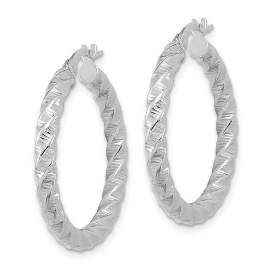 14K White Gold Polished 3mm Twisted Hoop Earrings