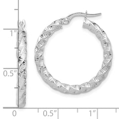 14K White Gold Polished 3mm Twisted Hoop Earrings