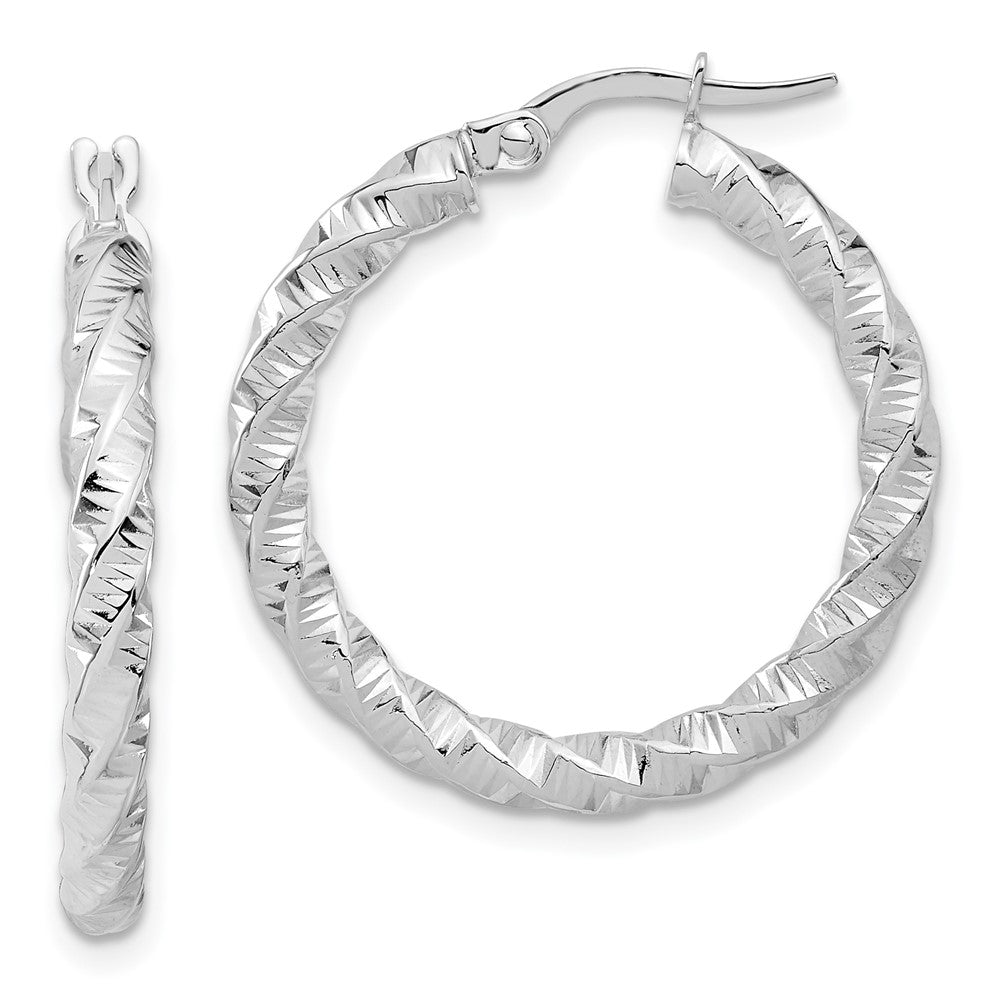 14K White Gold Polished 3mm Twisted Hoop Earrings