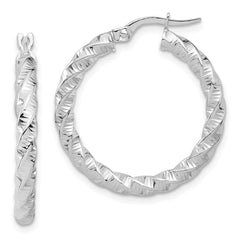 14K White Gold Polished 3mm Twisted Hoop Earrings