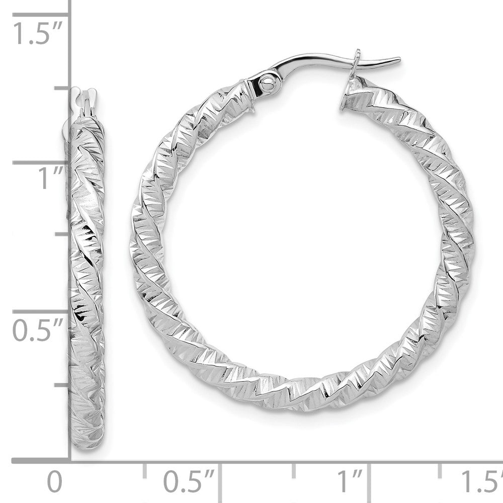 14K White Gold Polished 3mm Twisted Hoop Earrings