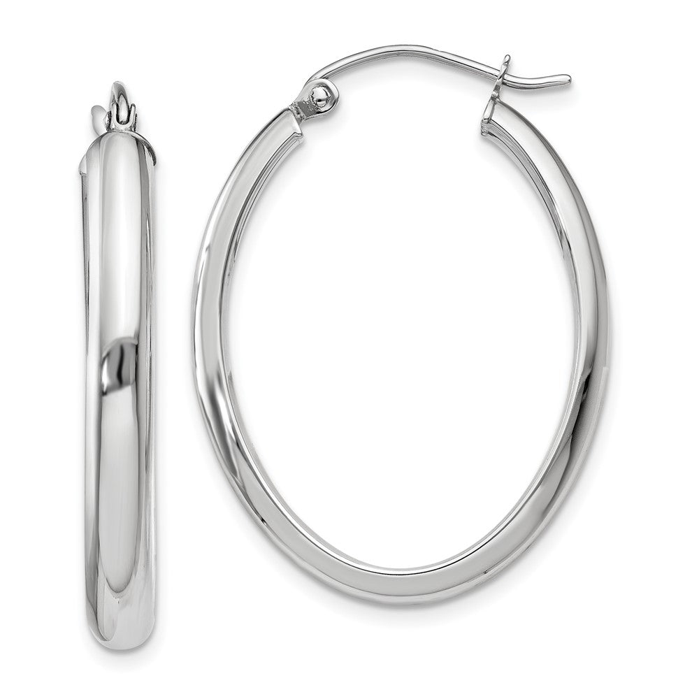 14K White Gold Polished 3.75mm Oval Tube Hoop Earrings