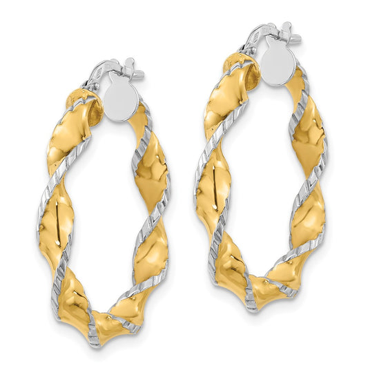 14K Two-Tone Gold Twisted Hoops