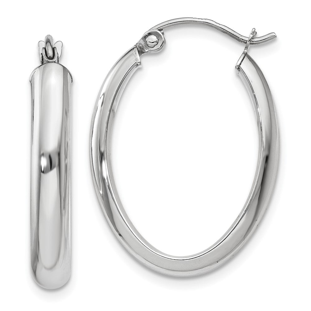 14K White Gold Polished 3.75mm Oval Tube Hoop Earrings