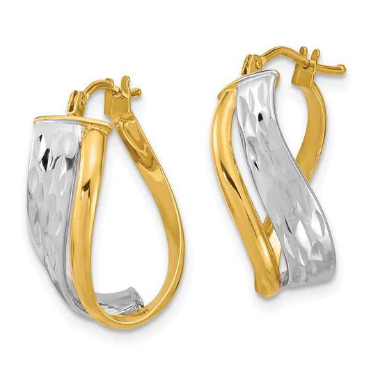 14K Two-Tone Gold Diamond-cut and Polished Hoop Earrings