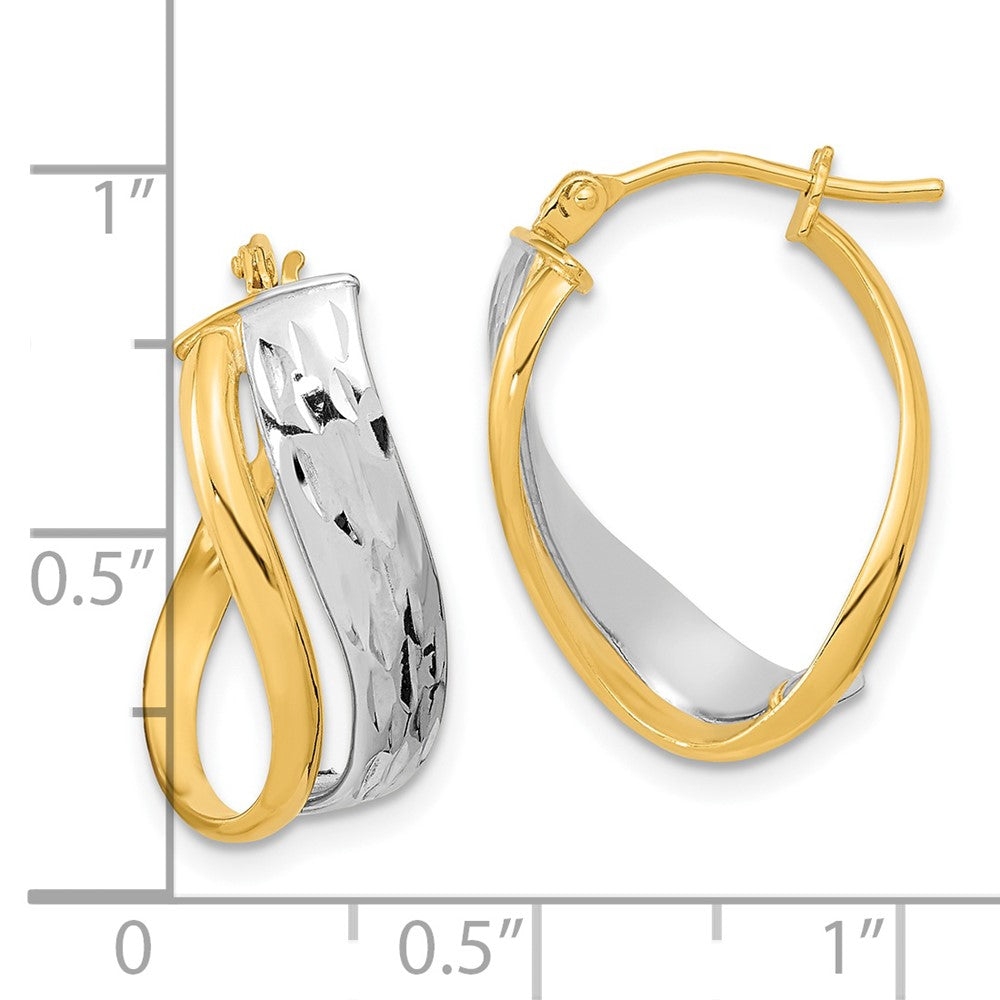 14K Two-Tone Gold Diamond-cut and Polished Hoop Earrings