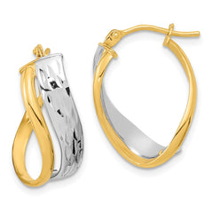 14K Two-Tone Gold Diamond-cut and Polished Hoop Earrings