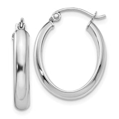 14K White Gold Polished 3.75mm Oval Tube Hoop Earrings