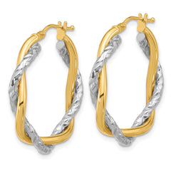 14K Two-Tone Gold Polished and Textured Twisted Hoop Earrings