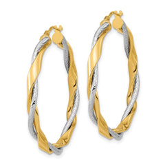 14K Two-Tone Gold Polished Rope Twisted Hoop Earrings