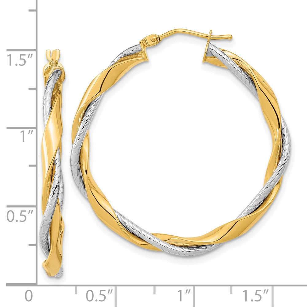 14K Two-Tone Gold Polished Rope Twisted Hoop Earrings