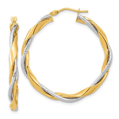 14K Two-Tone Gold Polished Rope Twisted Hoop Earrings