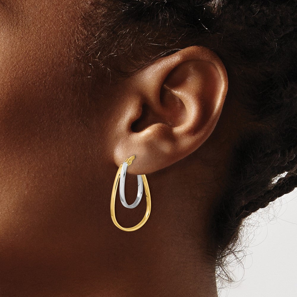 14K Two-Tone Gold Polished Double Oval Hoop Earrings