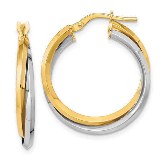 14K Two-Tone Gold Polished Double Hoops