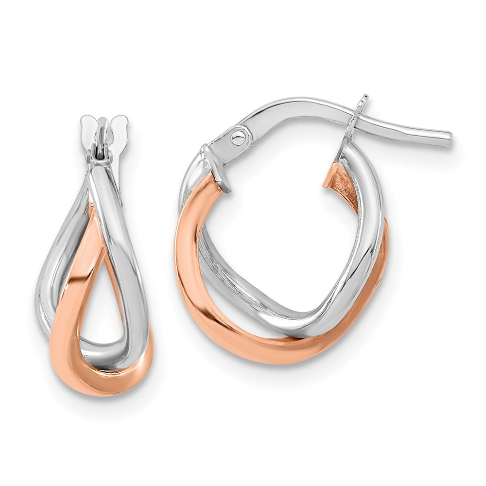 14K White & Rose Gold Fancy Hoops