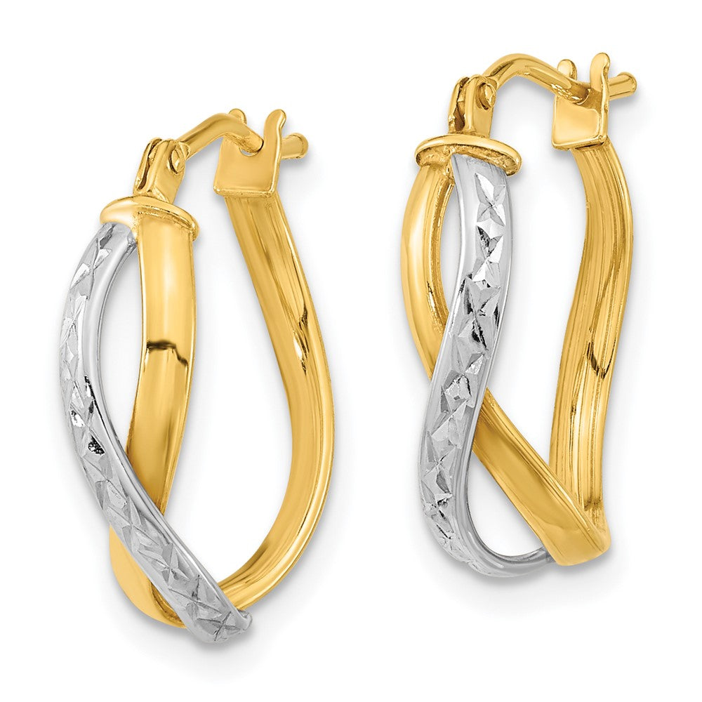 14K Two-Tone Gold Diamond-cut and Polished Hoop Earrings