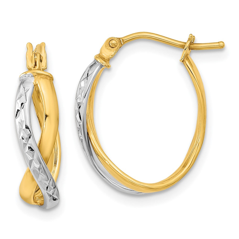 14K Two-Tone Gold Diamond-cut and Polished Hoop Earrings