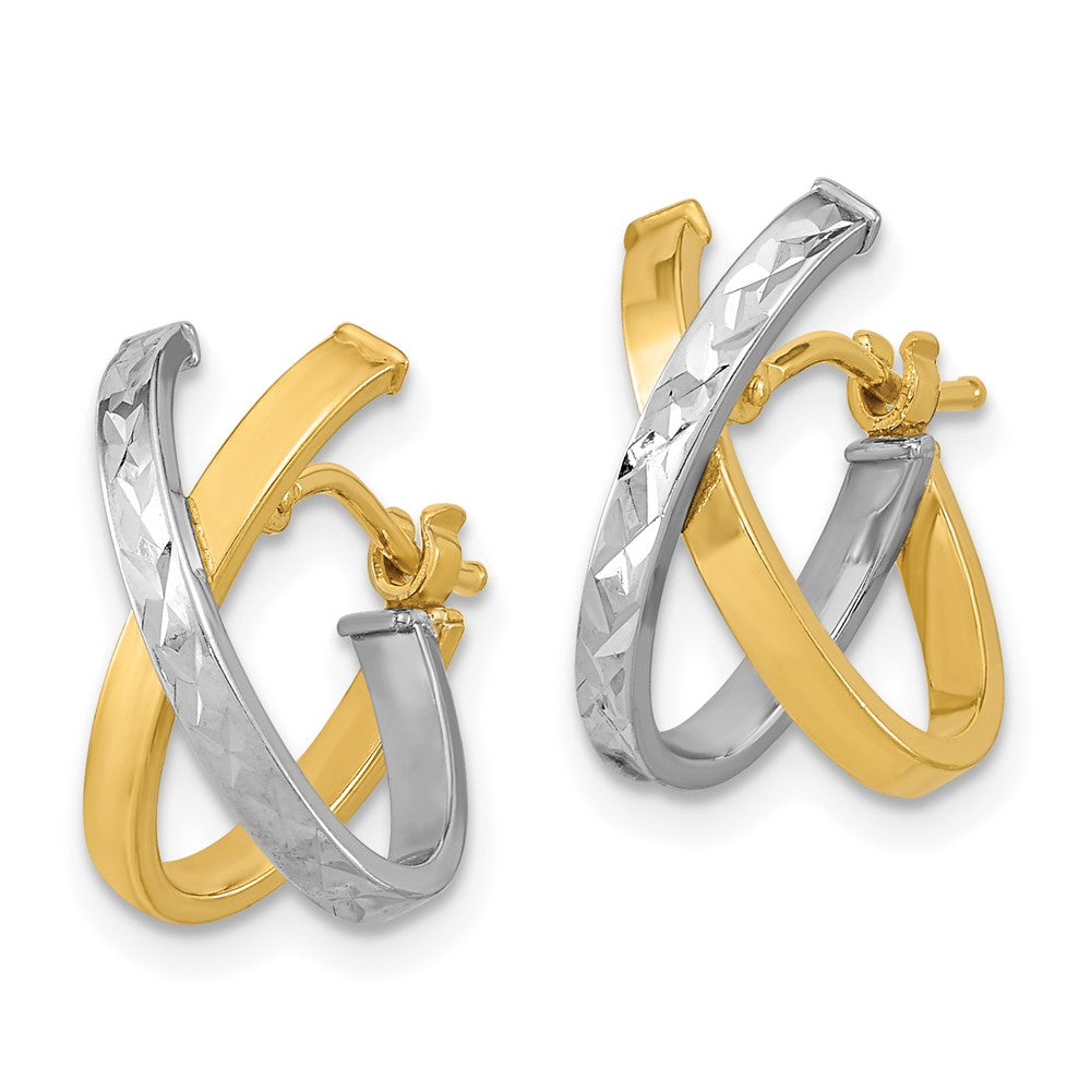 14K Two-Tone Gold Diamond-cut Polished Hoop Earrings