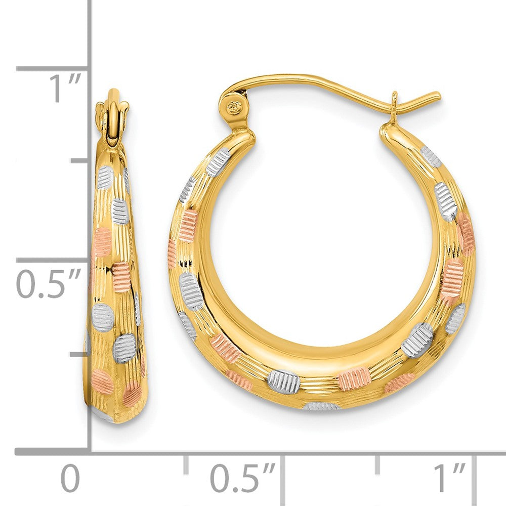 14K Tri-Color Gold Polished Satin Diamond-cut Hoop Earrings