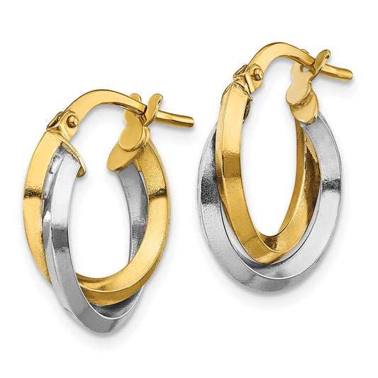 14K Two-Tone Gold Polished Double Hoops