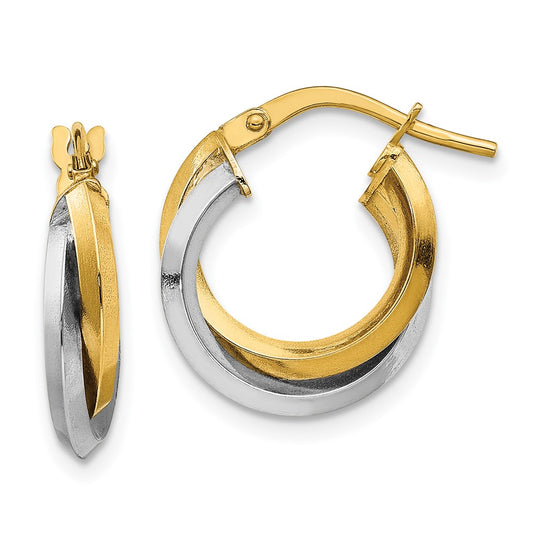 14K Two-Tone Gold Polished Double Hoops