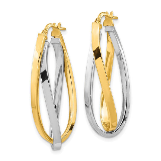 14K Two-Tone Gold Polished Oval Double Hoops